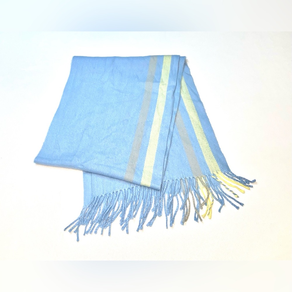 Unisex Pashmina Light Blue Yellow Strip Scarf Wrap